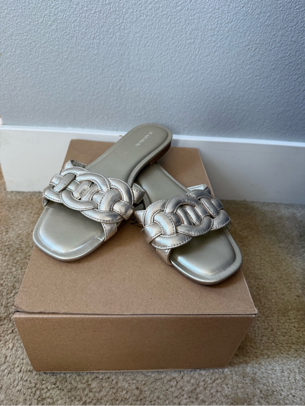 Nordstrom Braided Metallic Slide Sandals in Champagne Gold